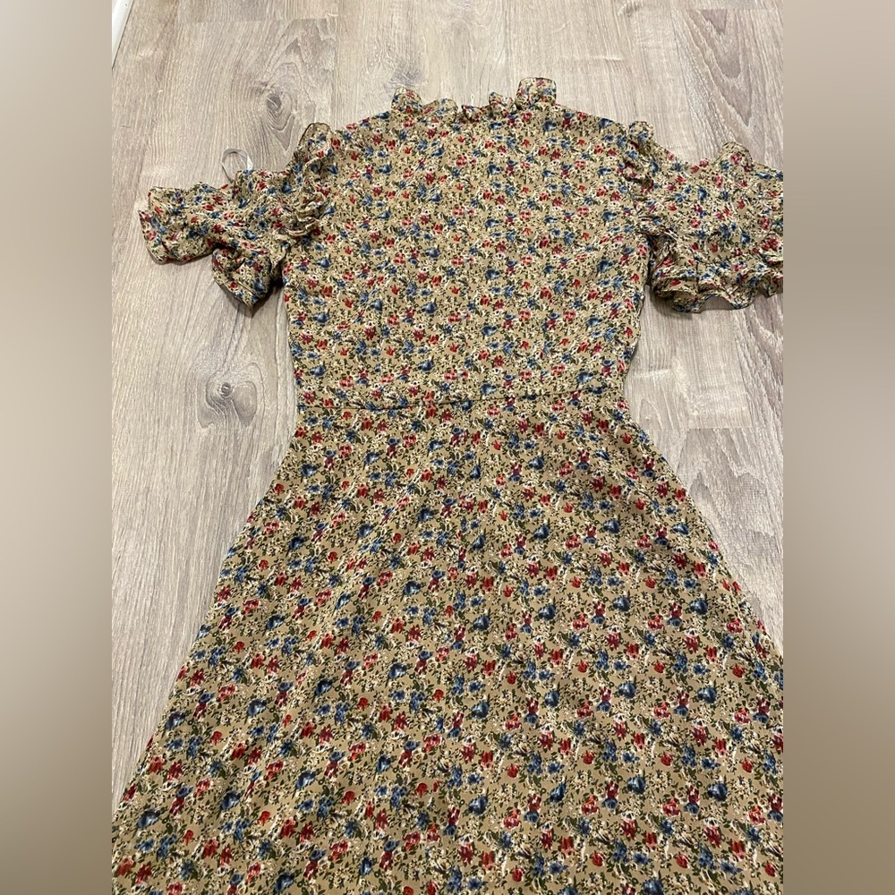 NEW MIKAEL AGHAL Floral Red Blue Ruffle Knee Length Flare Dress- 4 - Picture 10 of 15
